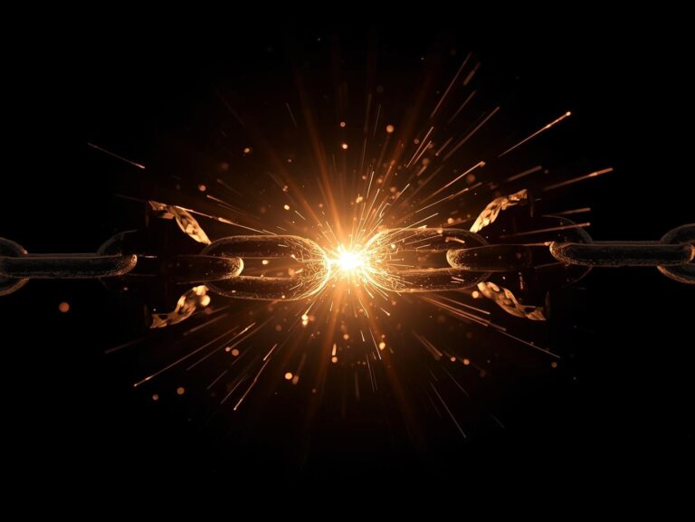 Chains shattering in a burst of light, symbolizing freedom, empowerment, and release from limitations.