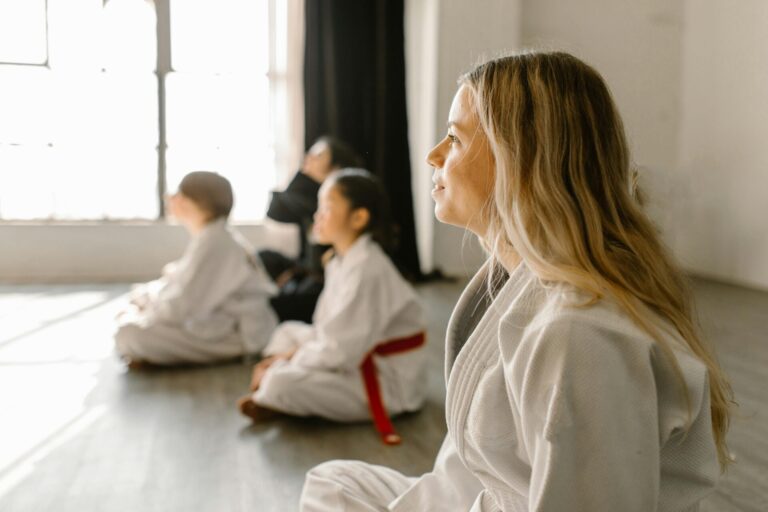 Martial arts practitioner focused during training in a disciplined stance