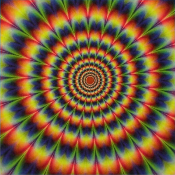 Colorful spiral pattern radiating outward in concentric circles, creating a vivid and hypnotic visual effect.
